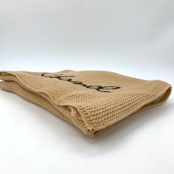 Chanel Brown Cashmere Knitted Scarf With Black Sequin Logo Embroidery 200 X 35cm - Picture 2 of 9